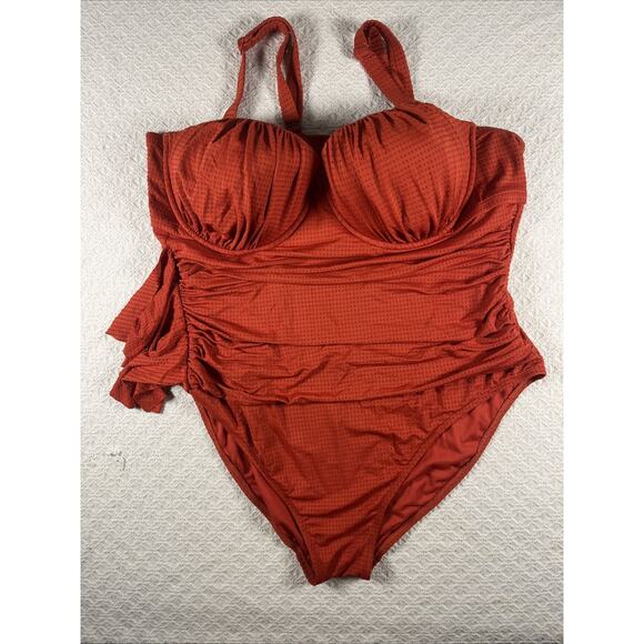 RHODE Women's Embossed Dot Ruffle One Piece Swimsuit Size Orange Ish Red XXL - Picture 1 of 11
